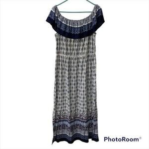 Glamour Off The Shoulder Blue & White Maxi Dress Womens Size 16